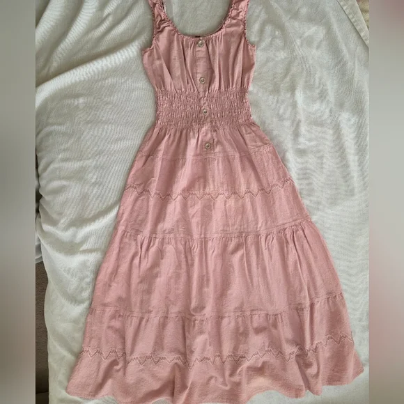 Lapis Sleeveless Boho Blush Pastel Pink Maxi Dress w/Embroidery. Linen Size S - Picture 10 of 11